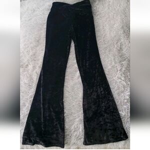New Black Crushed Velvet Velour Flare Leggings Yoga Pants High Rise Stretch S